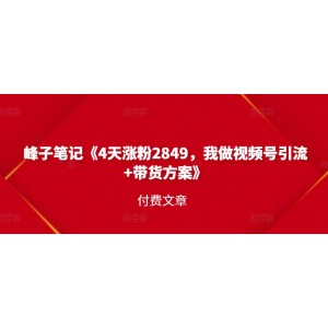 峰子筆記《4天漲粉2849，我做視頻號引流 帶貨方案》付費文章