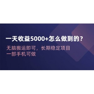 一天收益5000 怎么做到的？無(wú)腦搬運(yùn)即可，長(zhǎng)期穩(wěn)定項(xiàng)目，一部手機(jī)可做