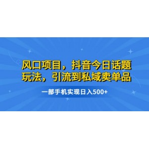 風(fēng)口項(xiàng)目，抖音今日話題玩法，引流到私域賣單品，一部手機(jī)實(shí)現(xiàn)日入500