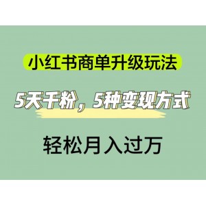 小紅書(shū)商單升級(jí)玩法，5天千粉，5種變現(xiàn)渠道，輕松月入1萬(wàn)