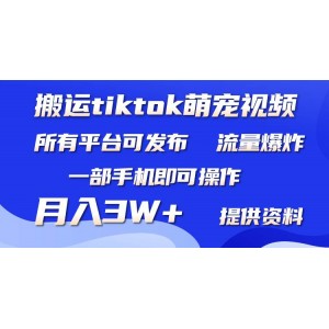 輕松搬運(yùn)Tiktok萌寵視頻，僅需一部手機(jī)，全平臺通用，月賺3W+不是夢