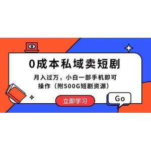 零投入玩轉私域短劇營銷，月賺萬元不是夢，新手只需手機輕松上手（附贈500G短劇素材庫）